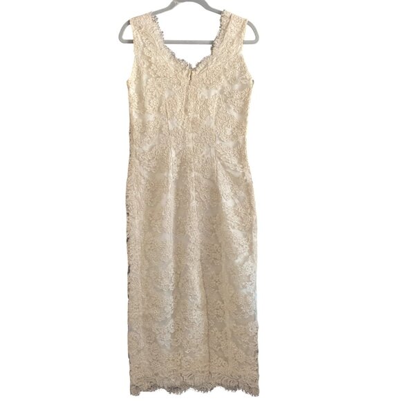 VTG Bridal Dress Wiggle Brocade Lace Cream Ivory Rehearsal Prom Sophia Loren XS - Picture 2 of 16
